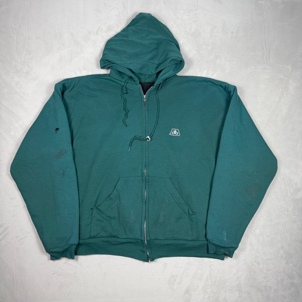 90s Mens King Louie Vintage Mesh Lined Full Zip Hoodie Forest Green XL